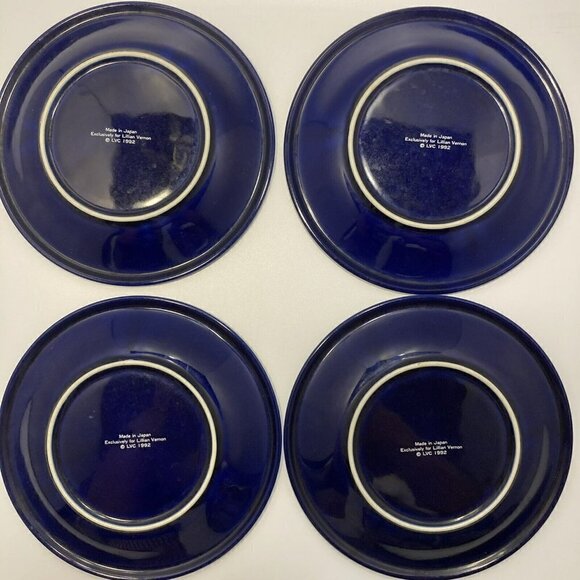 Vintage Lillian Vernon 1992 Cobalt Blue Ceramic Snowman Dessert Salad Plates 8” - Picture 7 of 12